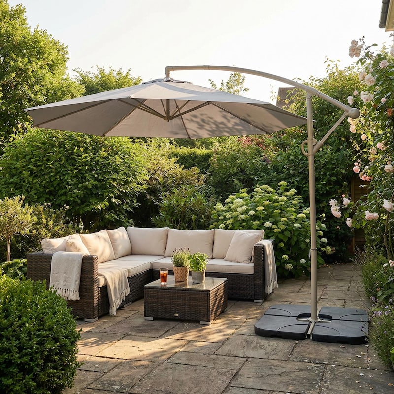 HOMYLIN 10 Ft Offset Patio Umbrella with Crank and Tilt - grey