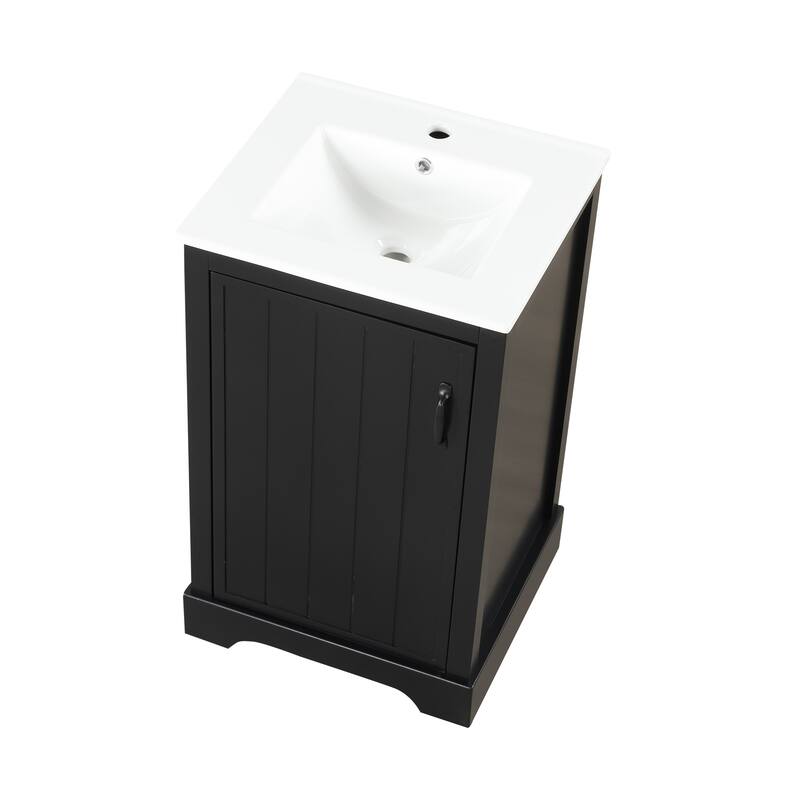 20" White Bathroom Vanity with Ceramic Sink, Soft Closing Door, Adjustable Shelve & Storage Rack, Freestanding Design