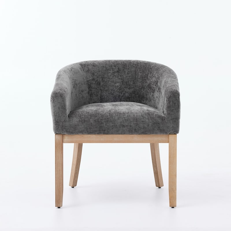 Mid Century Modern Upholstered Barrel Dining Chairs with Arms, Farmhouse Linen Kitchen Chairs with Natural Hardwood Frame