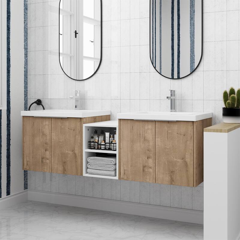 ARTCHIRLY 24/36/48/60/72/84 Inch Bathroom Vanity with Sink, Floating Bathroom Vanity with Soft Close Door and Shelf