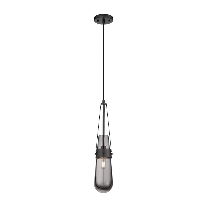Innovations Lighting Milan - 1 Light 4" Cord Hung Pendant - Matte Black/Light Smoke