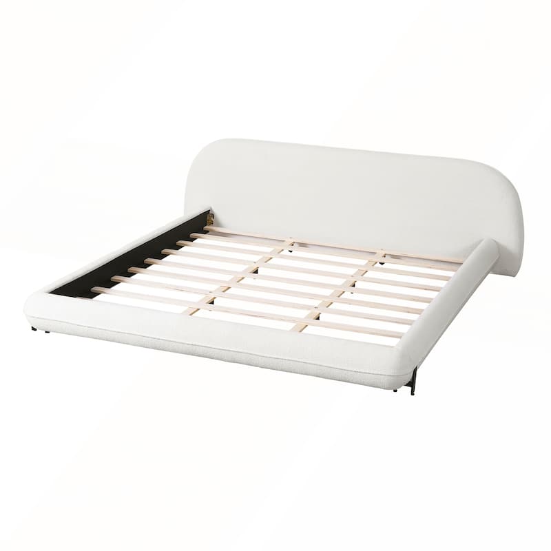 Upholstered Platform Bed with Curve-Shaped Design and Thick Headboard