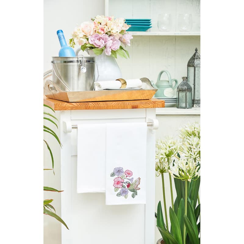 Hummingbird & Hibiscus Embroidered Cotton Flour Sack Kitchen Towel