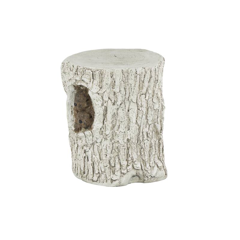 White Magnesium Oxide Tree Trunk Squirrel Garden Stool with Brown Accents