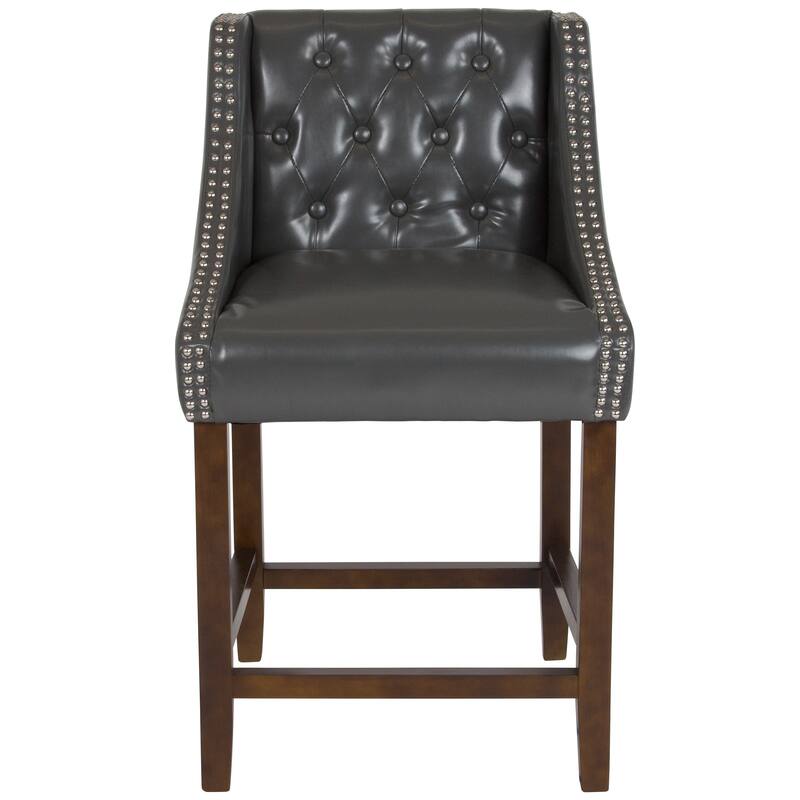 Transitional Tufted Upholstered/Walnut Finish Counter Stool (Set of 2)