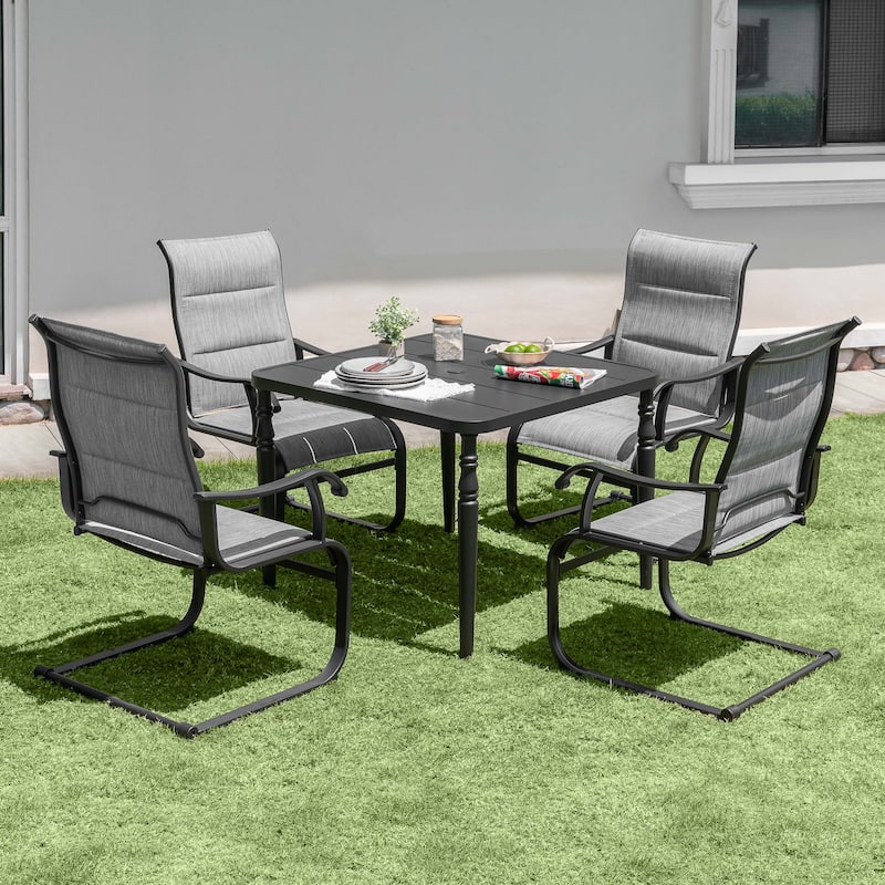 5-Piece Patio Outdoor Textilene and Metal Dining Set with Umbrella Hole - Light Grey&Black