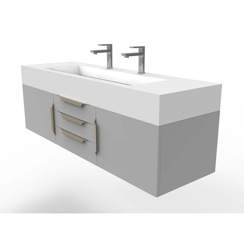 Nile 60" Wall Mounted Bathroom Vanity Set w/ White Top