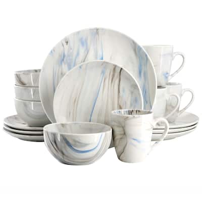 Canova 16 Piece Porcelain Dinnerware Set with Blue and Gray Streaks