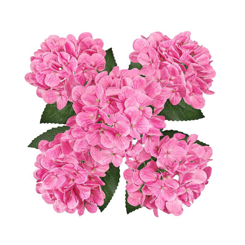 Set of 2 Natural Touch Pink Fuchsia Artificial Hydrangea Flower Stem Bush Bouquet 18in - 18" L x 11" W x 11" DP
