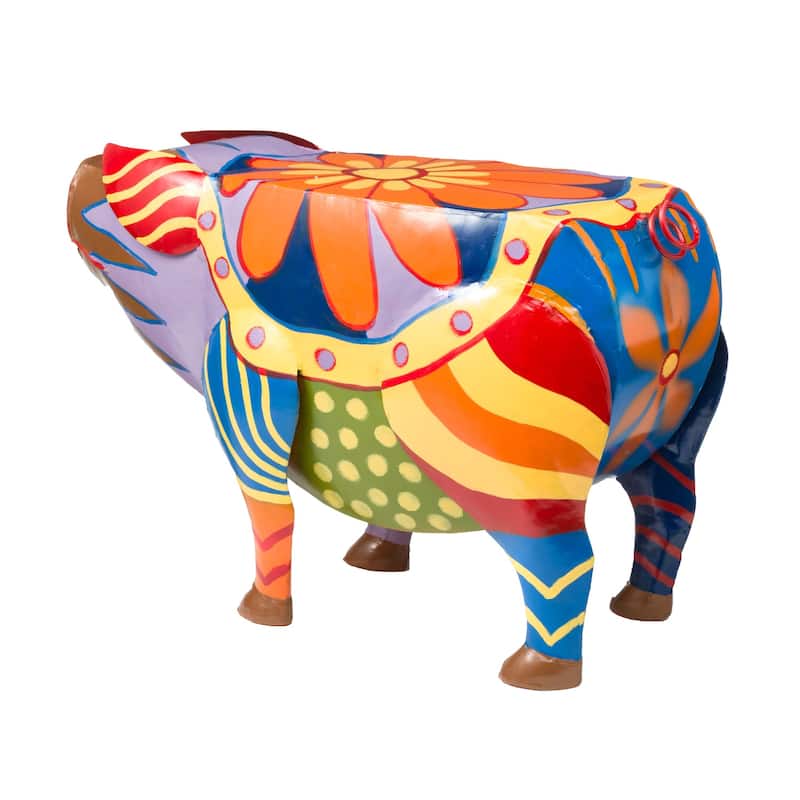Colorful Folk Art Pig Side Table