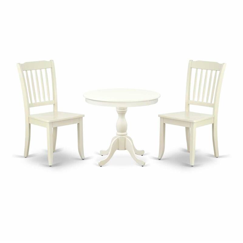3-Piece Linen White Finish Solid Wood Top - Dining Room Set - Seats 4