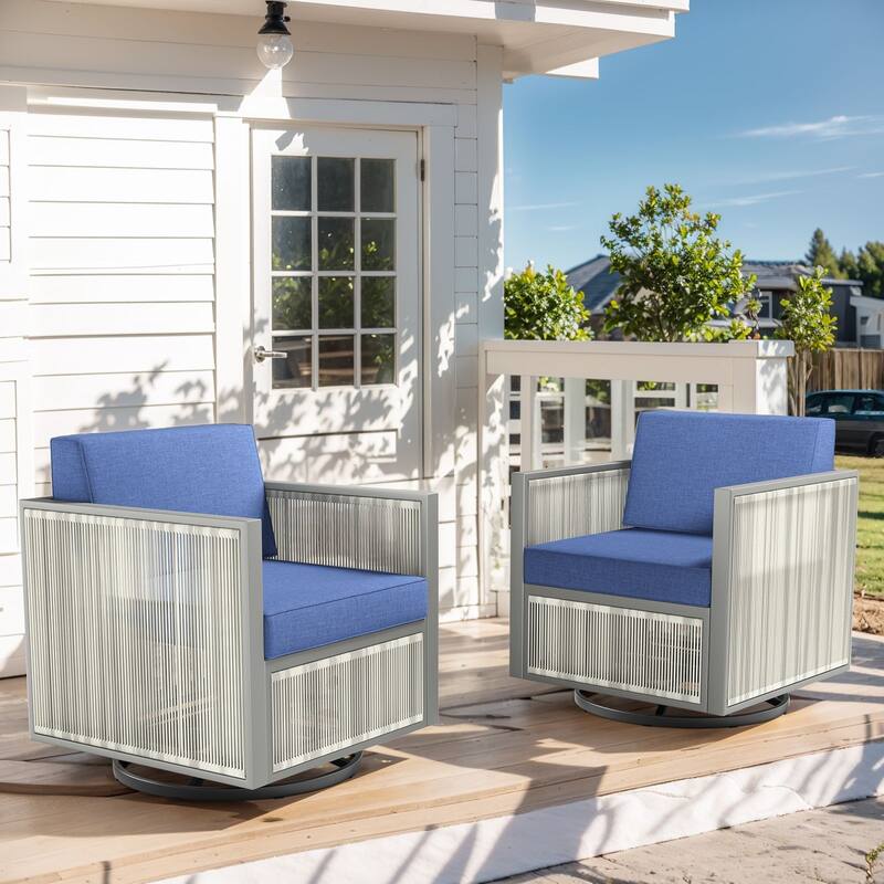 Outdoor Swivel Gliders Chair Rattan Rocking Chair - Light Grey - Blue