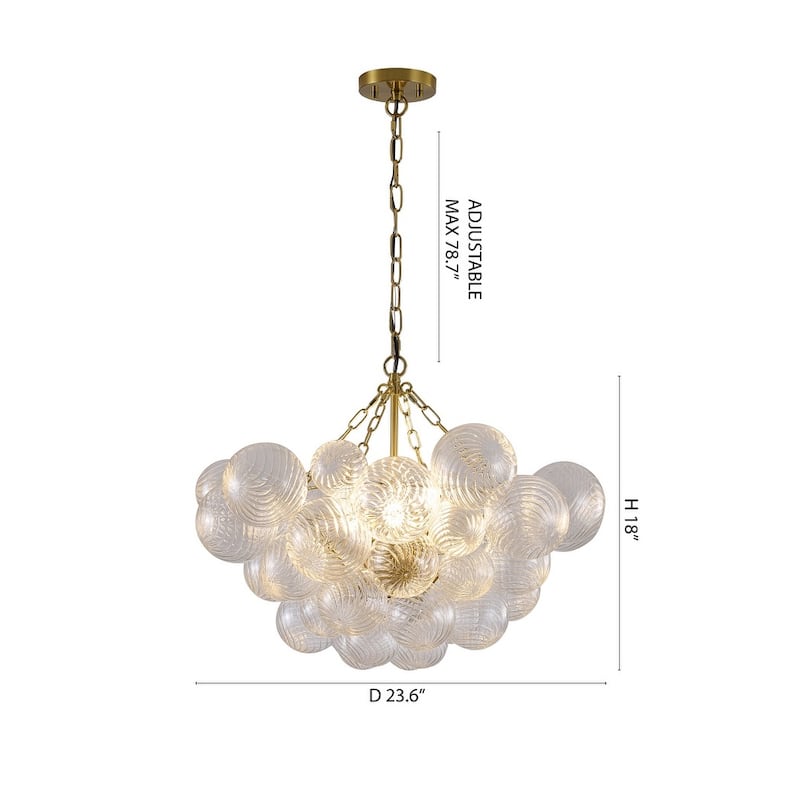8-Light Brass Chandelier With Clear Swirl Glass Accents