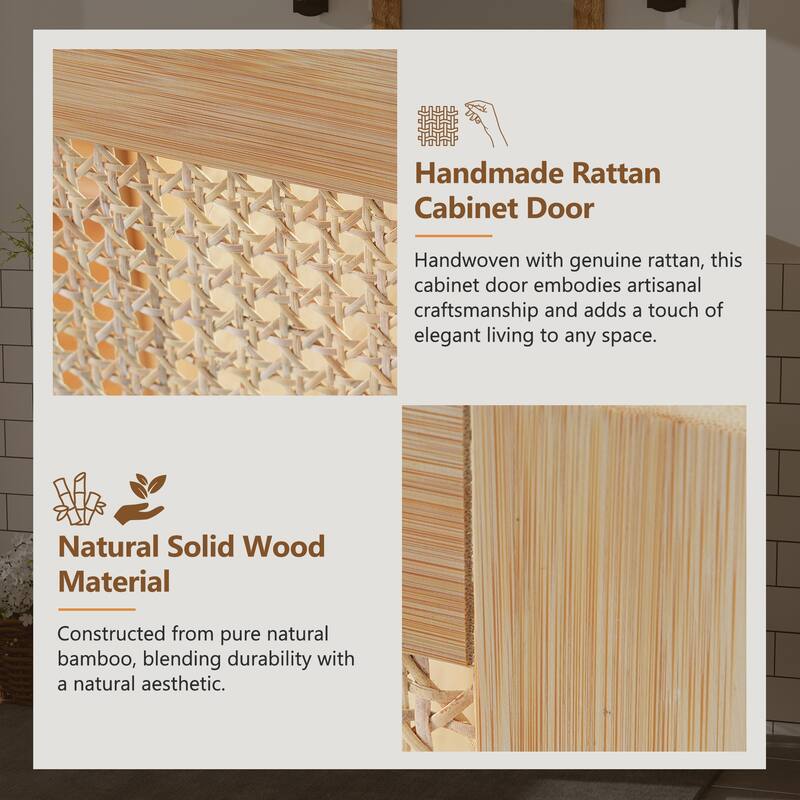 30" Eco-Friendly Bathroom Vanity – Handwoven Rattan Doors with Silent Soft-Close Hinges, Blending Natural Craftsmanship