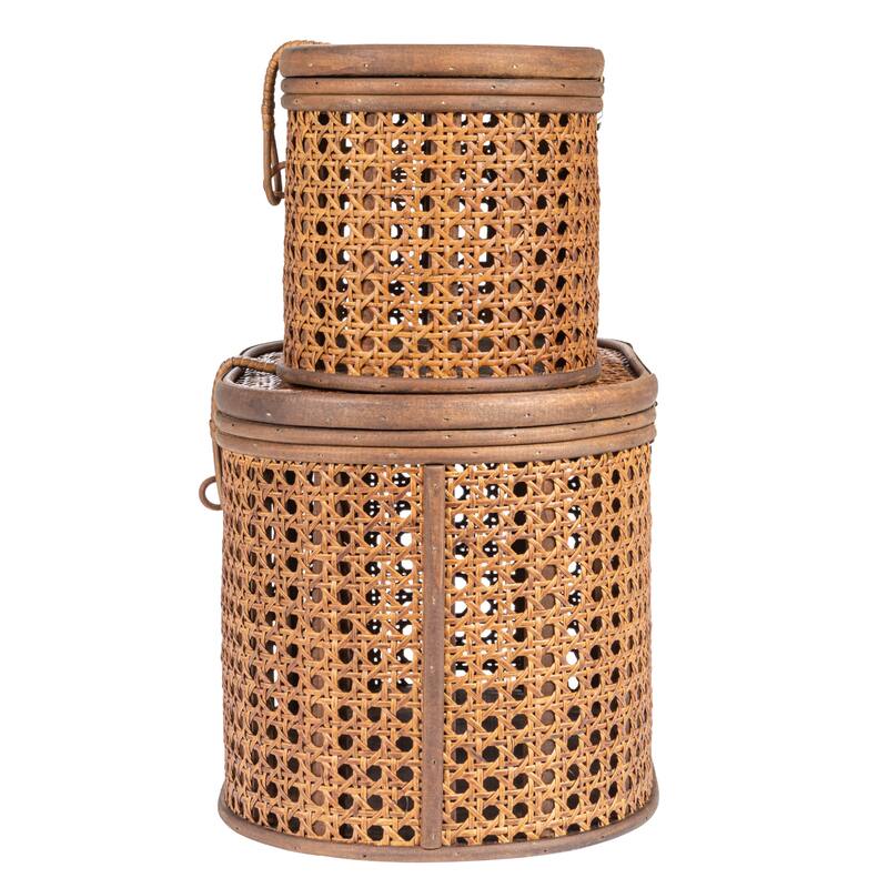 Decorative Woven Rattan Storage Boxes - 15.3"L x 10.3"W x 8.3"H