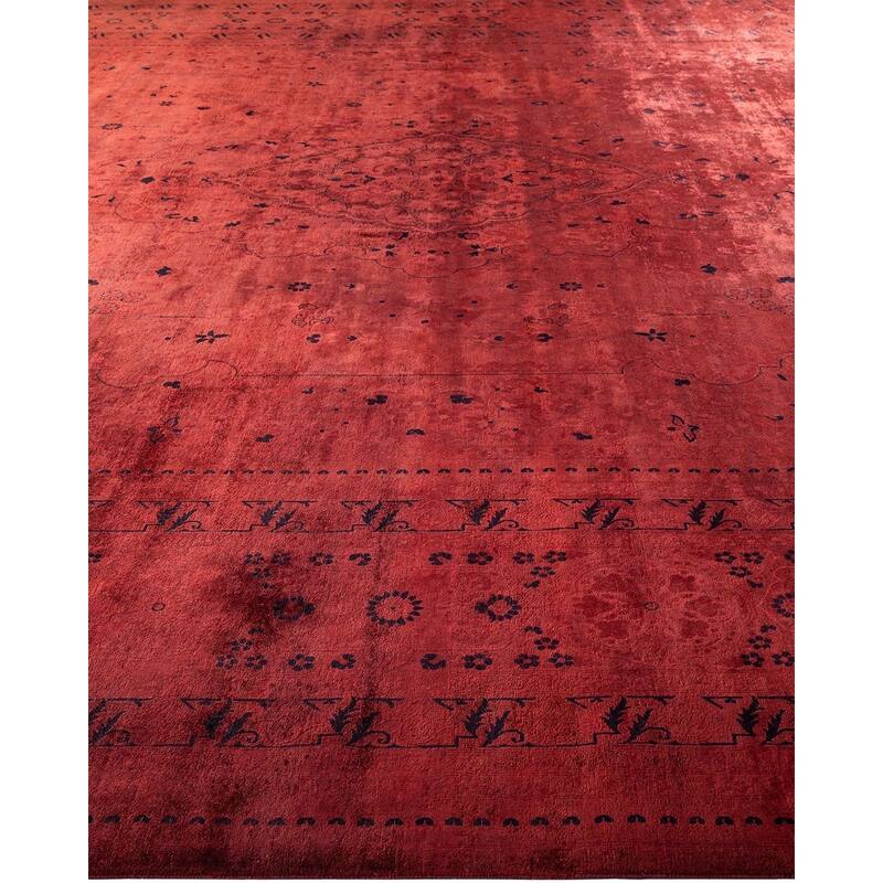 Overton Hand Knotted Wool Vintage Inspired Modern Contemporary Overdyed Red Area Rug - 12' 2" x 15' 3"