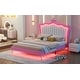 preview thumbnail 25 of 25, Twin/Full Size Upholstered Princess Bed Platform Bed with LED Lights and Crown Headboard