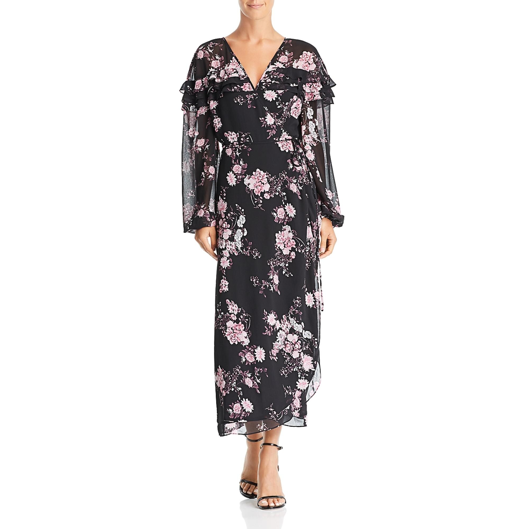 WAYF Womens Wrap Dress Ruffled Floral