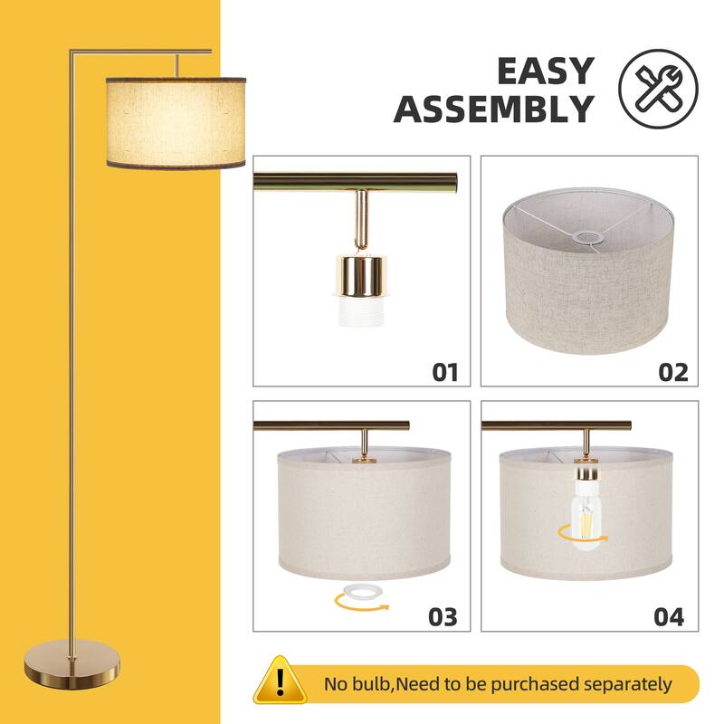 61 in Modern Floor lamp Corner Pole Lamp, Tall Lamp with Drum Shade - Gold