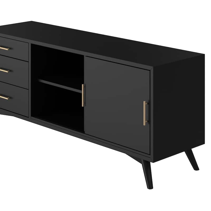 Alpine Furniture Flynn Mid Century Modern Large TV Console, Black