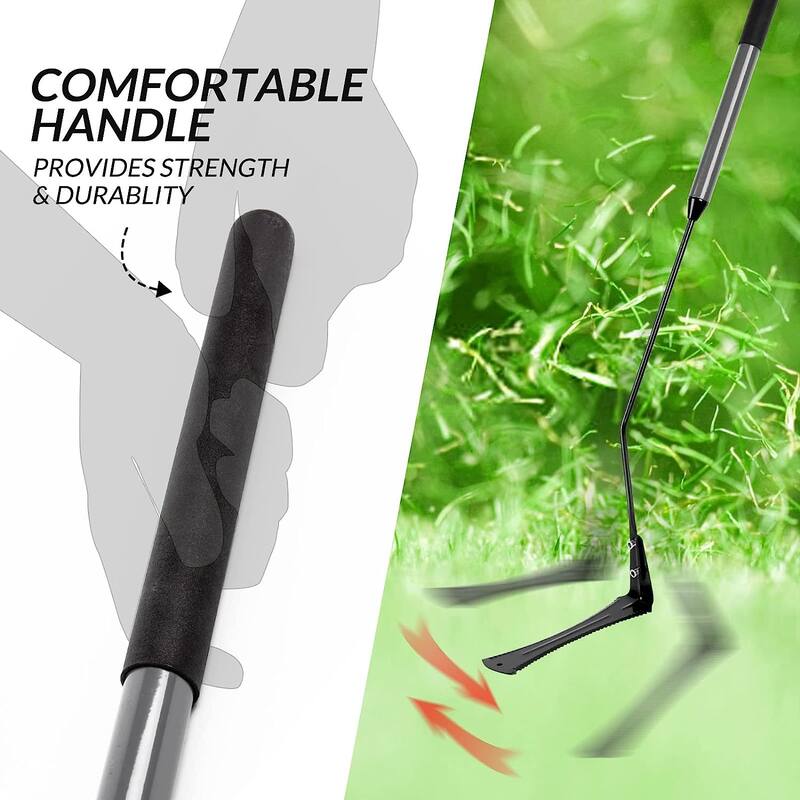 WaLensee Grass Whip with Double-Edged Serrated Sharp Steel Blade Weed Grass Cutter with Soft Rubber 22-Inch Handle