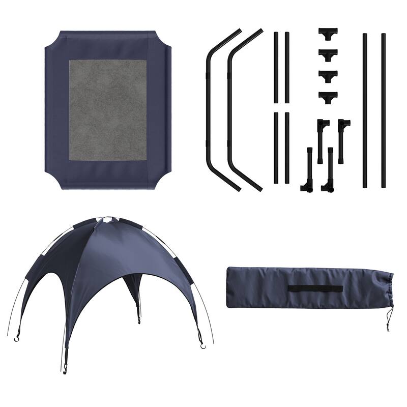 Blue Steel Frame Elevated Dog Bed with Canopy & Non-Slip Feet - Indoor/Outdoor Puppy Cot for Pets