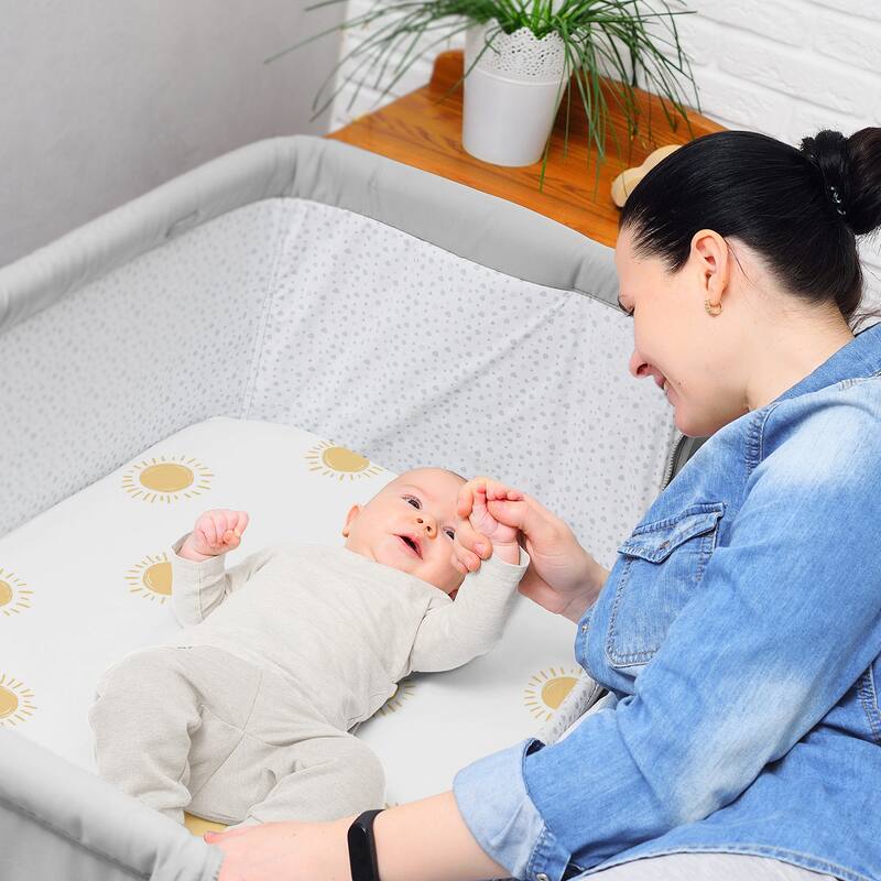 Sweet Jojo Designs White and Yellow Boho Sun Boy, Girl, Unisex/Gender Neutral 2 Pack Baby Bassinet Fitted Sheets - Solid Mustard