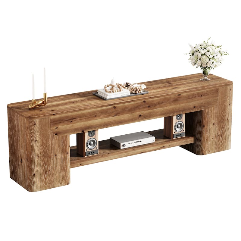 Solid Wood TV Stand for TVs up to 75 Inch, Entertainment Center with Open Storage Shelf, 63" TV Console for Living Room Bedroom