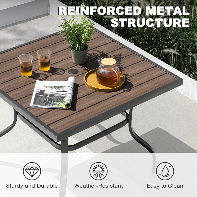 Outdoor Square Powder-Coated Metal Dining Table with Umbrella Hole