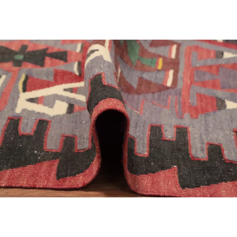 Hand Woven Oriental 100% Wool Carpet Southwestern Tribal Purples Kilim Area Rug - 7' 4'' X 5' 11''