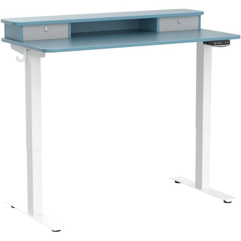 FEZIBO Height Adjustable Electric Standing Desk with Double Drawer, Stand Up Desk with Storage Shelf, Sit Stand Desk