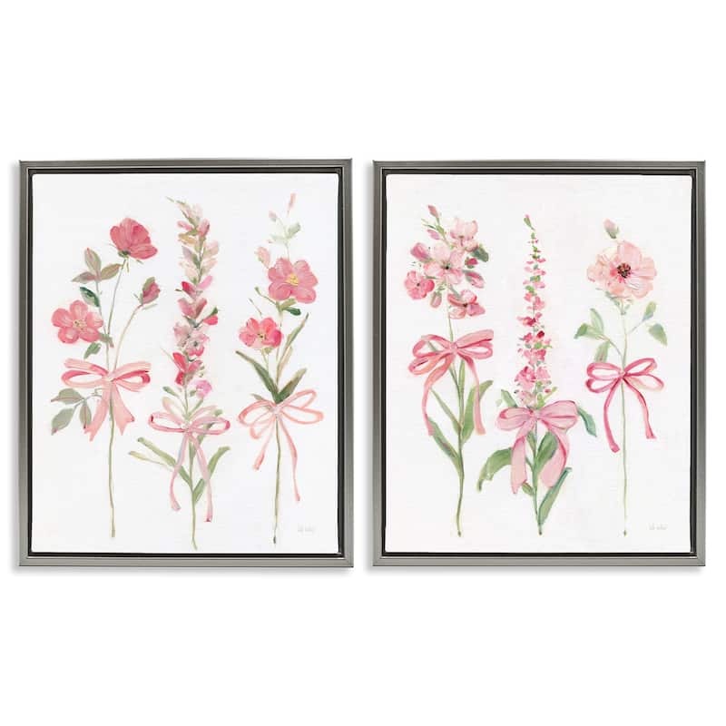 Stupell Soft Fresh Pastel Sprigs Framed Floater Canvas Wall Art Design By Sally Swatland (Set of 2) - 17 x 21 - Grey