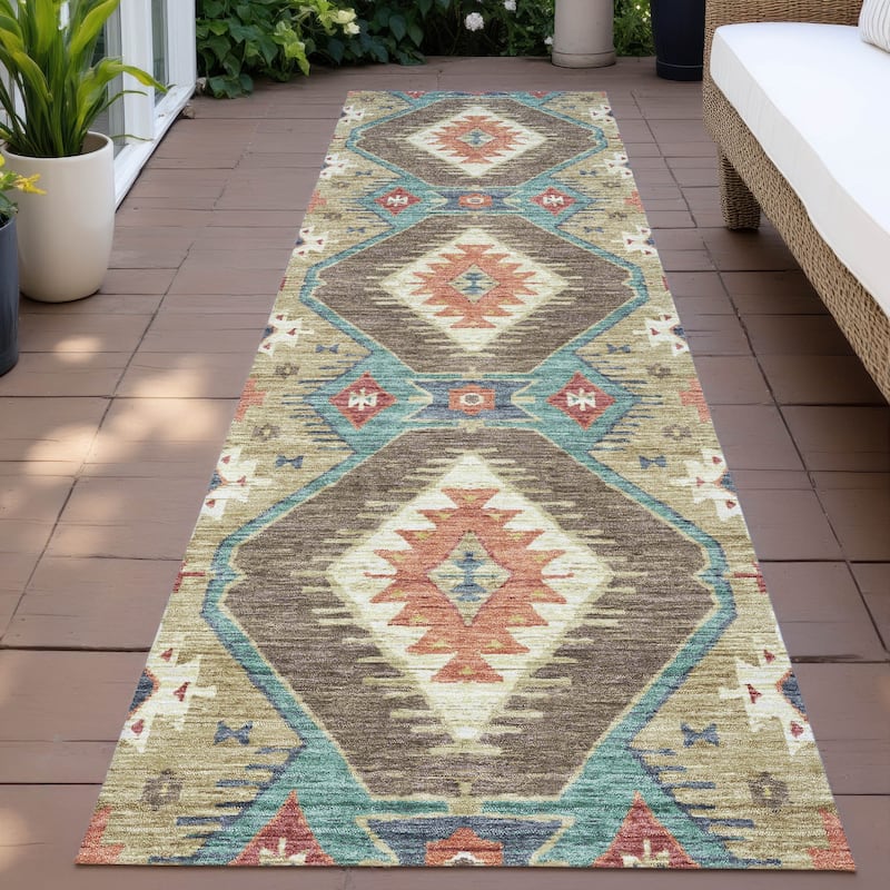 Machine Washable Indoor/Outdoor Southwest Global Chantille Rug - Khaki - 2'3" x 7'6"