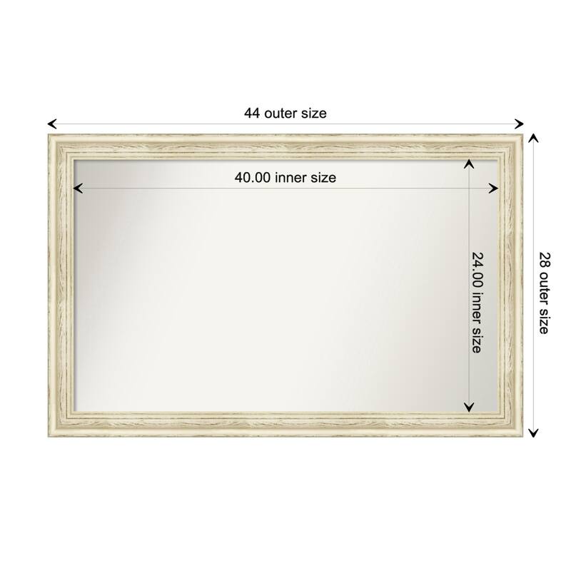 Country White Wash Framed Non-Beveled Custom Wall Mirror, Bathroom Vanity Mirror - Outer Size: 44.5 x 28.5