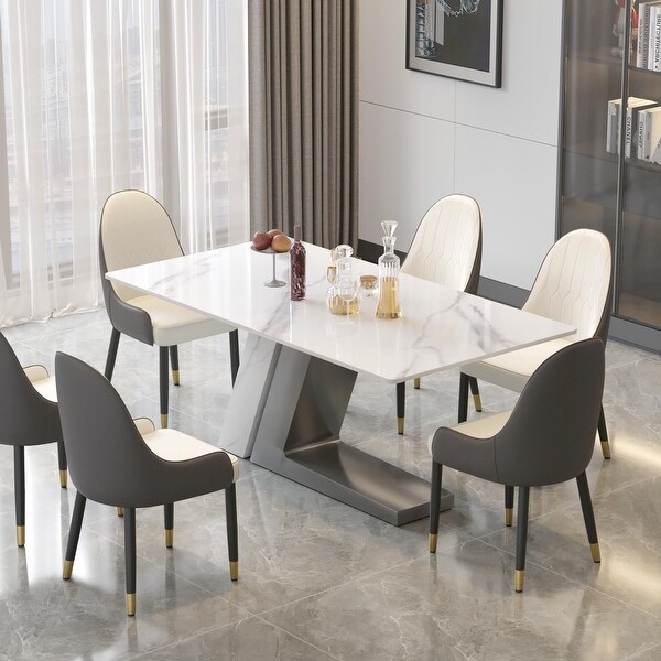 Modern Slate Kitchen Dining Table with White Rectangle Sintered