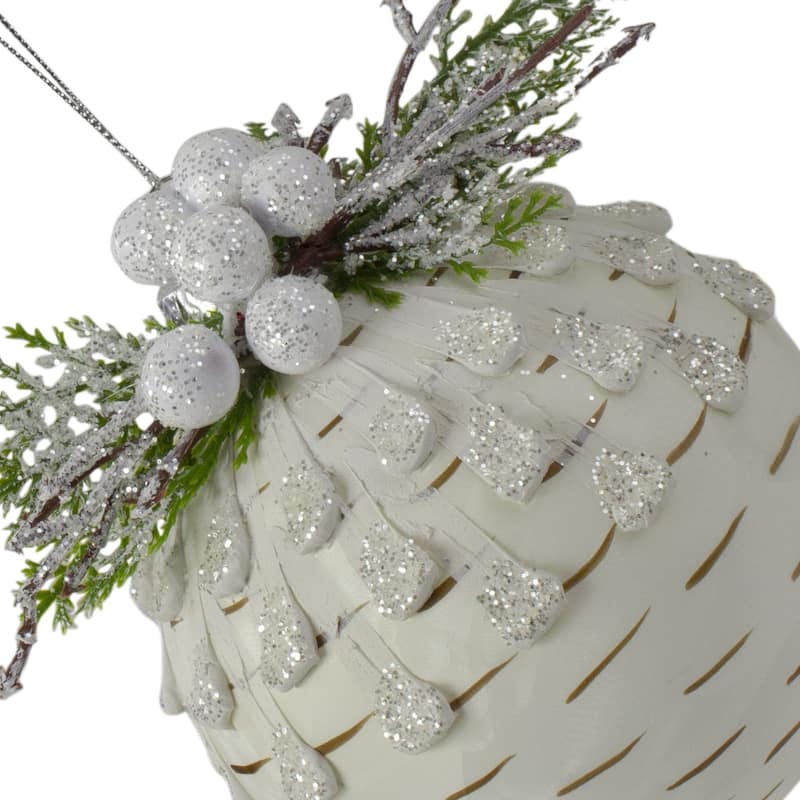 4" Cedar and Berries White Glass Christmas Ornament