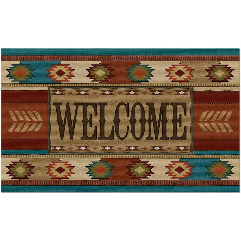 Southwest Welcome Entryway Floor Mat Made in The USA Low Profile Protective Non-Skid Rubber Backing 29.5" by 17.75" - Multi