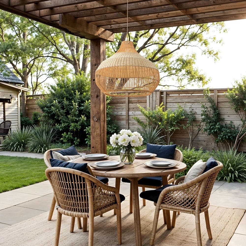 Beatrice Outdoor Rattan Pendant Light - Brown Large Dome 1-Light Handwoven Hanging Light For Entryway & Covered Paito.