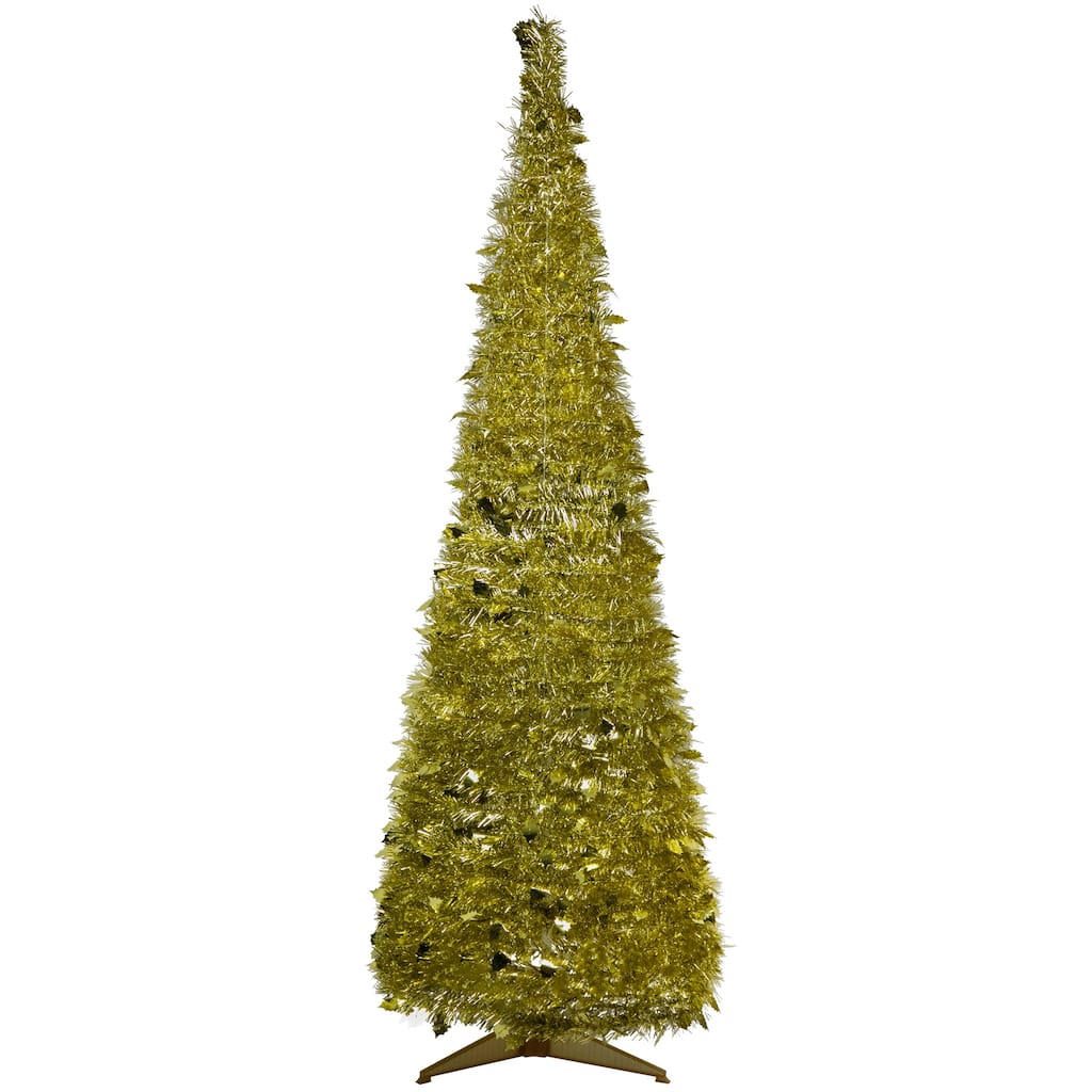 Tinsel Pop-Up Artificial Christmas Tree - 6' - Gold - Unlit - 6 Foot
