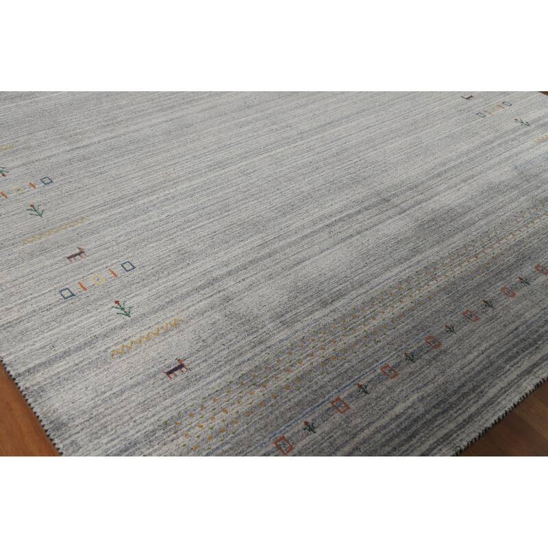 Hand Knotted Oriental 100% Wool Carpet Tribal Tribal Greys & Charcoal Gabbeh Area Rug - 9' 9'' X 8' 1''
