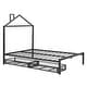 preview thumbnail 49 of 75, Metal Platform Bed with 2 Drawers, Bedroom Kids Bed Frame with House-Shaped Headboard Design and Support Slats, Easy Assembly