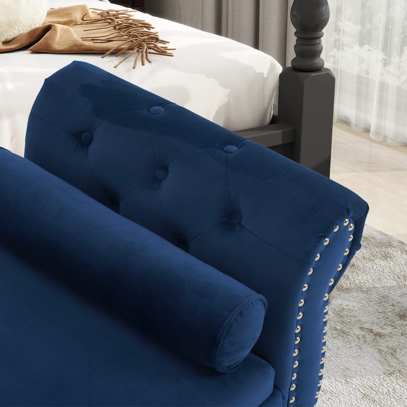 Velvet Storage Rectangular Bench With 1 Pillow,Ottoman For Living Rooms And Entryway