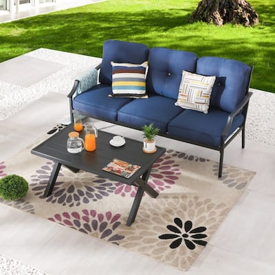 Patio Festival 2-Piece Outdoor Metal Sofa with Coffee Table Set