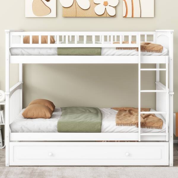 slide 2 of 11, Full over Full Bunk Bed Frame w/Trundle-Convertible to 2 Platform Bedframe White - Full