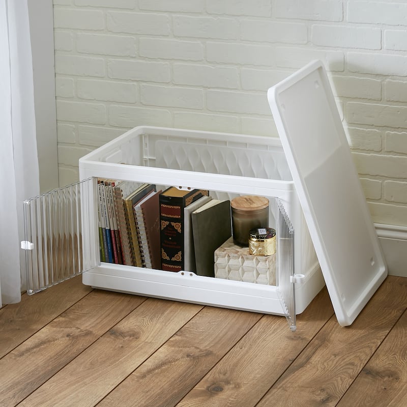 Simplify Stackable Storage Bin with Built in Wheels in White