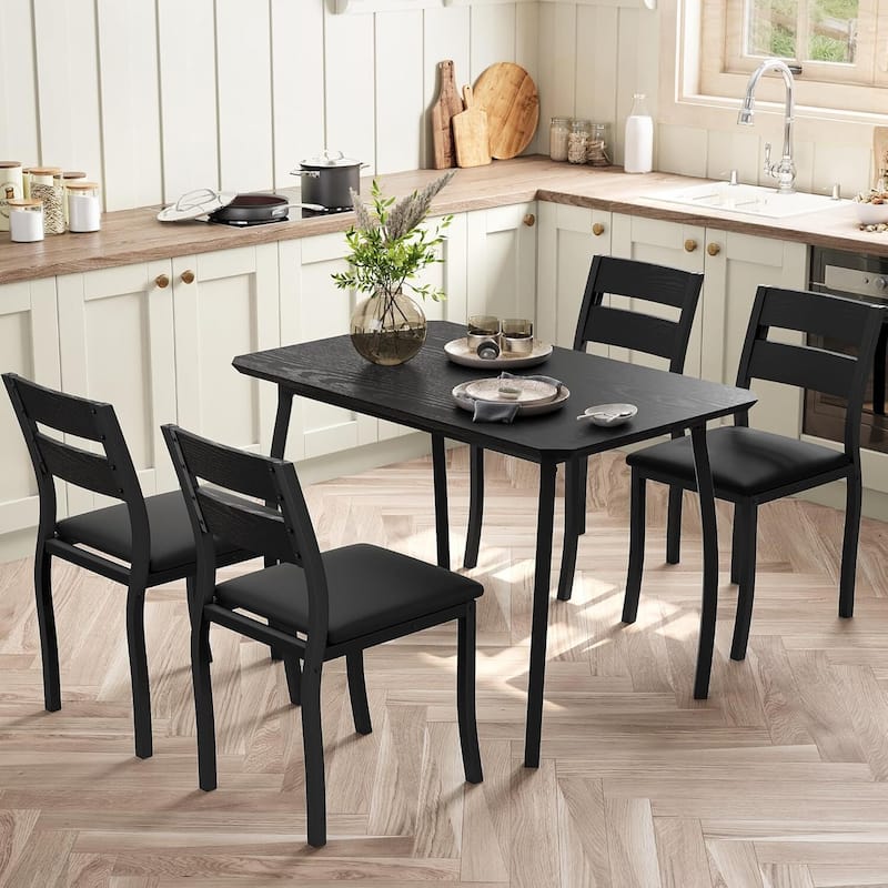 5 Piece Space-Saving Kitchen Dining Table Set for Small Spaces, Apartment - Black