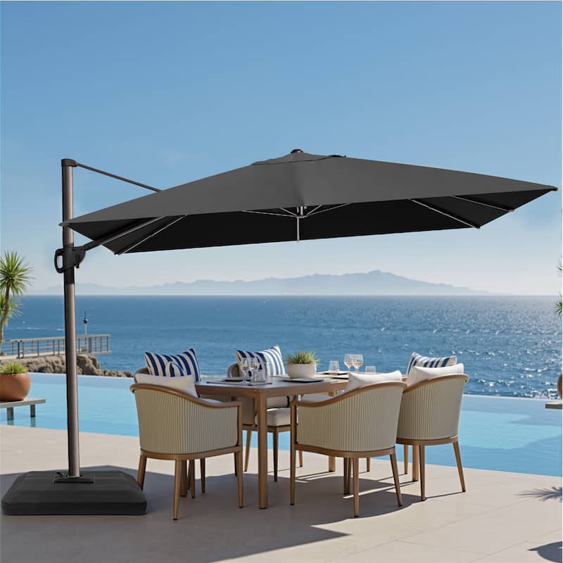 VredHom 9 x 12 FT Outdoor Patio Cantilever-Offset Umbrella with 4-piece Fillable Weighted Base