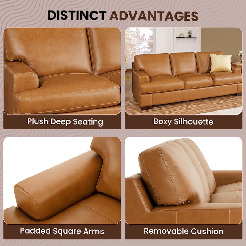 Genuine Leather Sofa Set - Chair, Loveseat & Sofa with Feather Cushions