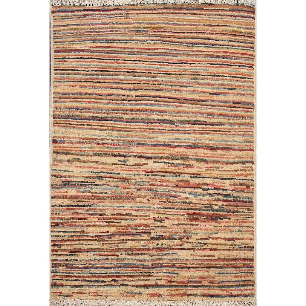 Gabbeh Kashkoli Contemporary Area Rug Hand-knotted Striped Wool Carpet - 1'11" x 2'10"