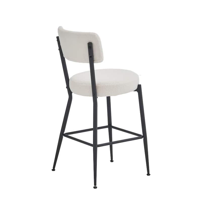 Set of 4 Modern Teddy Fabric Upholstered Bar Stools, Metal Base High Stool Suitable for Kitchen, Dining and Living Room